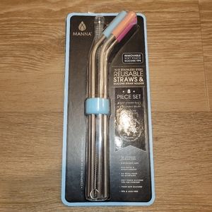 MANNA 18/8 Stainless Steel Reusable Straws & Silicone Straw Holder 8 Piece Set